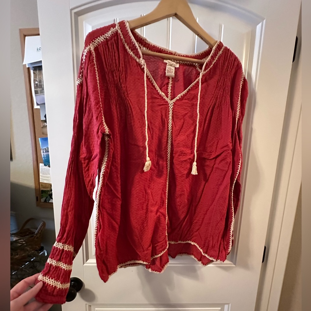 Sundance Red Blouse with Cream Detailing